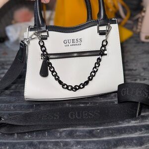 GUESS Two-Tone Black and White Satchel